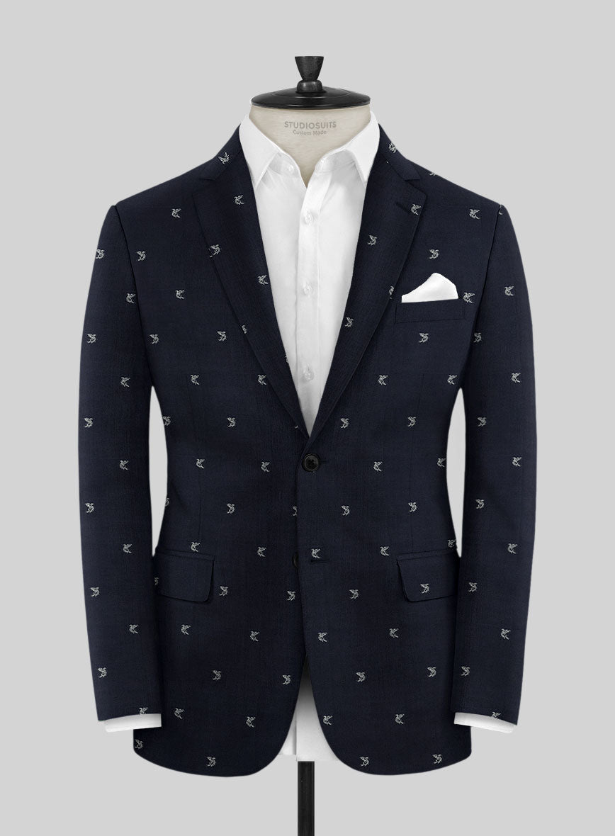 Italian Blue Fish Wool Jacket - StudioSuits
