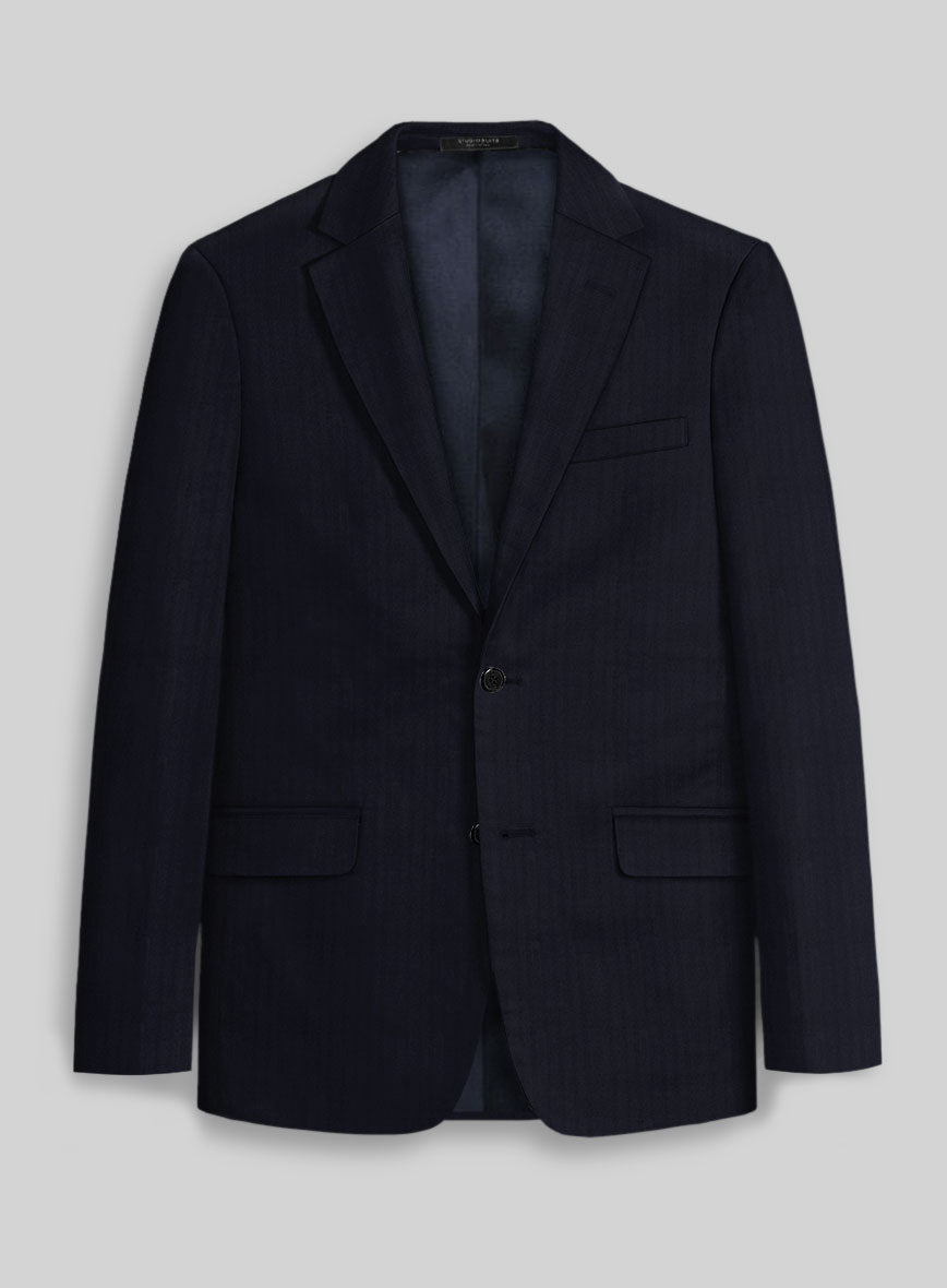 Italian Blue Herringbone Cotton Jacket - StudioSuits