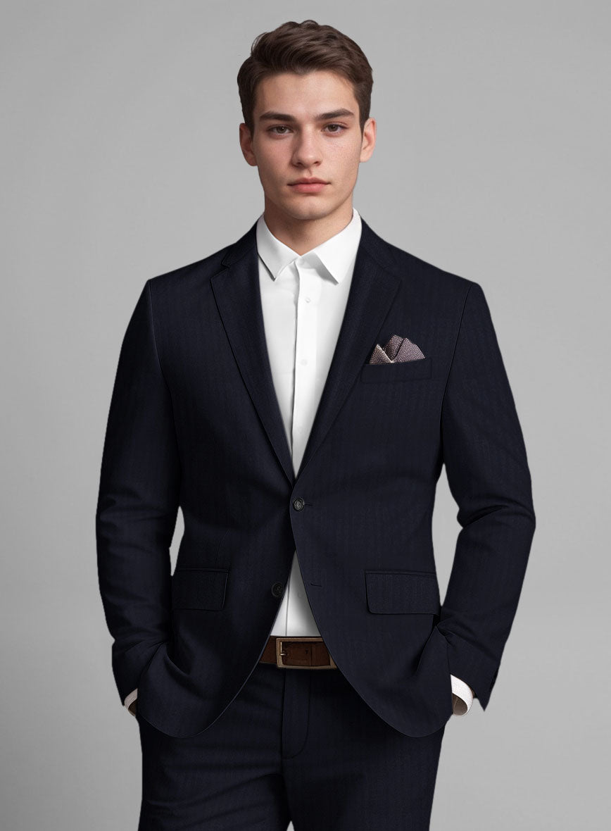 Italian Blue Herringbone Cotton Jacket - StudioSuits