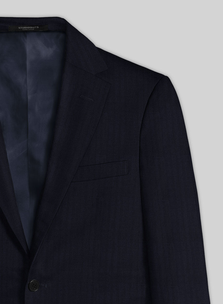 Italian Blue Herringbone Cotton Jacket - StudioSuits