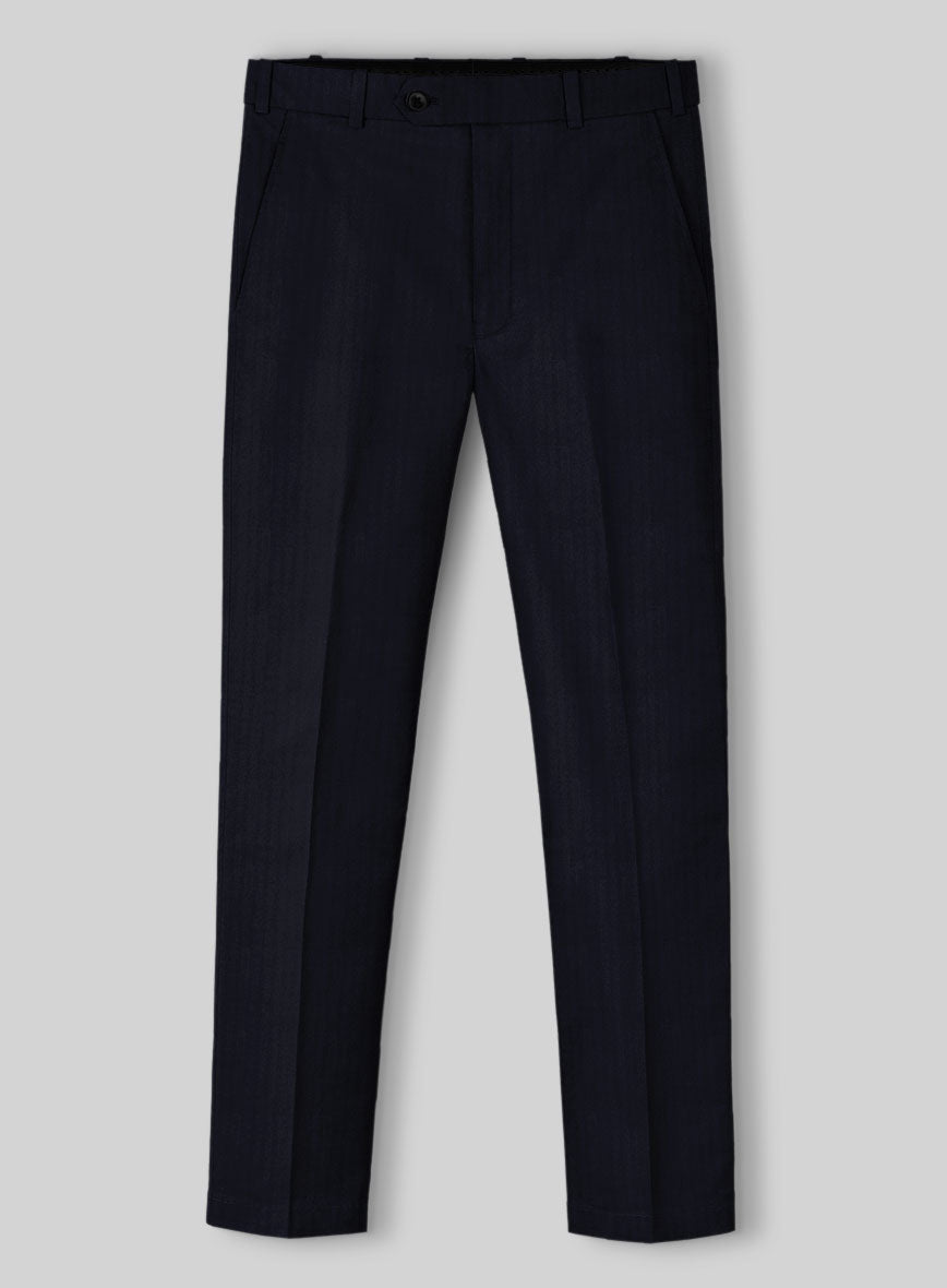 Italian Blue Herringbone Cotton Pants - StudioSuits