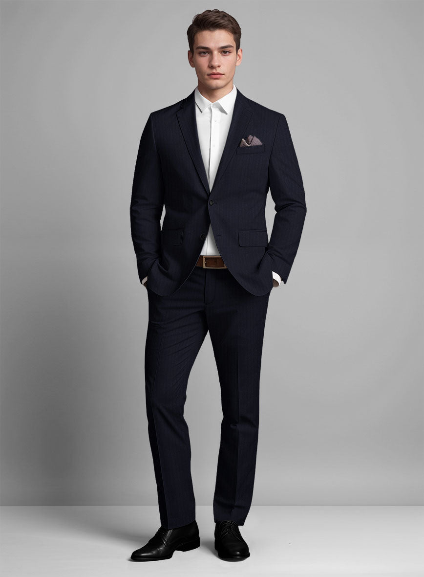 Italian Blue Herringbone Cotton Suit - StudioSuits