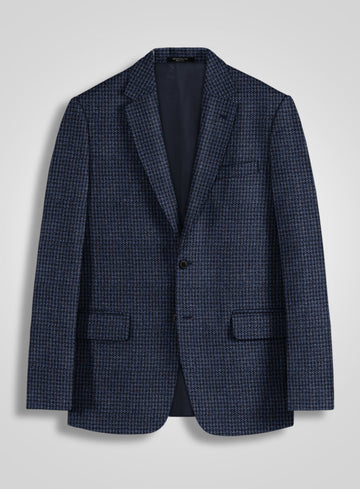 Italian Blue Houndstooth Tweed Jacket - StudioSuits