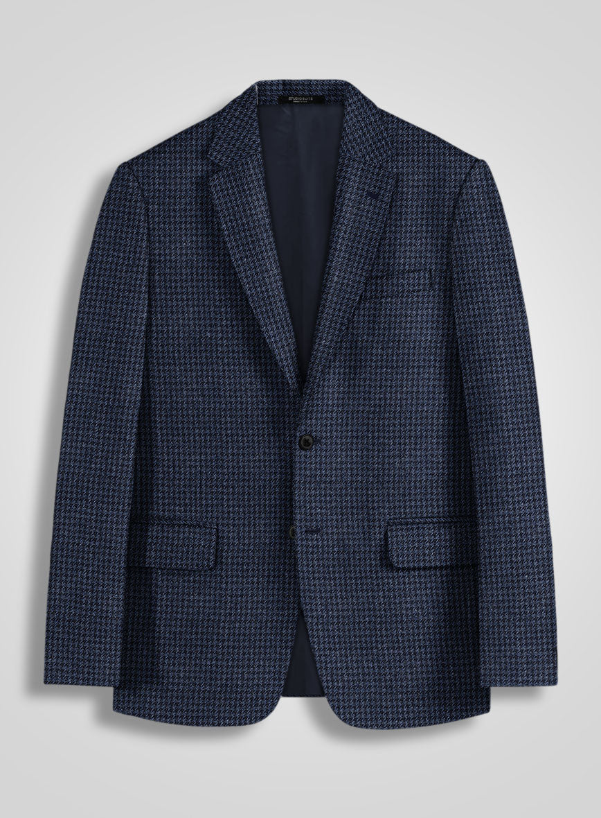 Italian Blue Houndstooth Tweed Jacket - StudioSuits