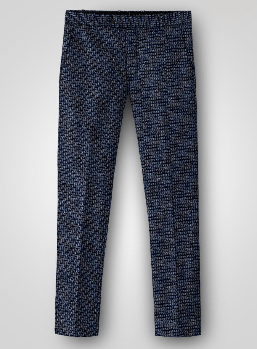 Italian Blue Houndstooth Tweed Pants - StudioSuits