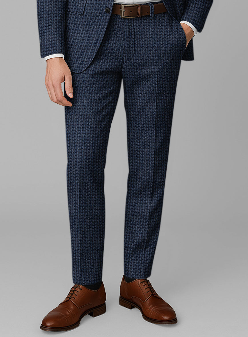 Italian Blue Houndstooth Tweed Pants - StudioSuits