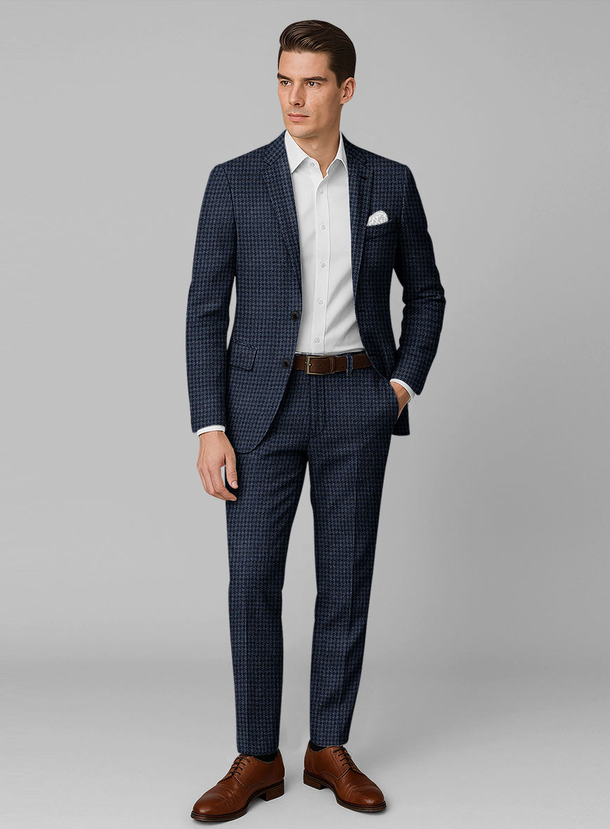 Italian Blue Houndstooth Tweed Suit - StudioSuits
