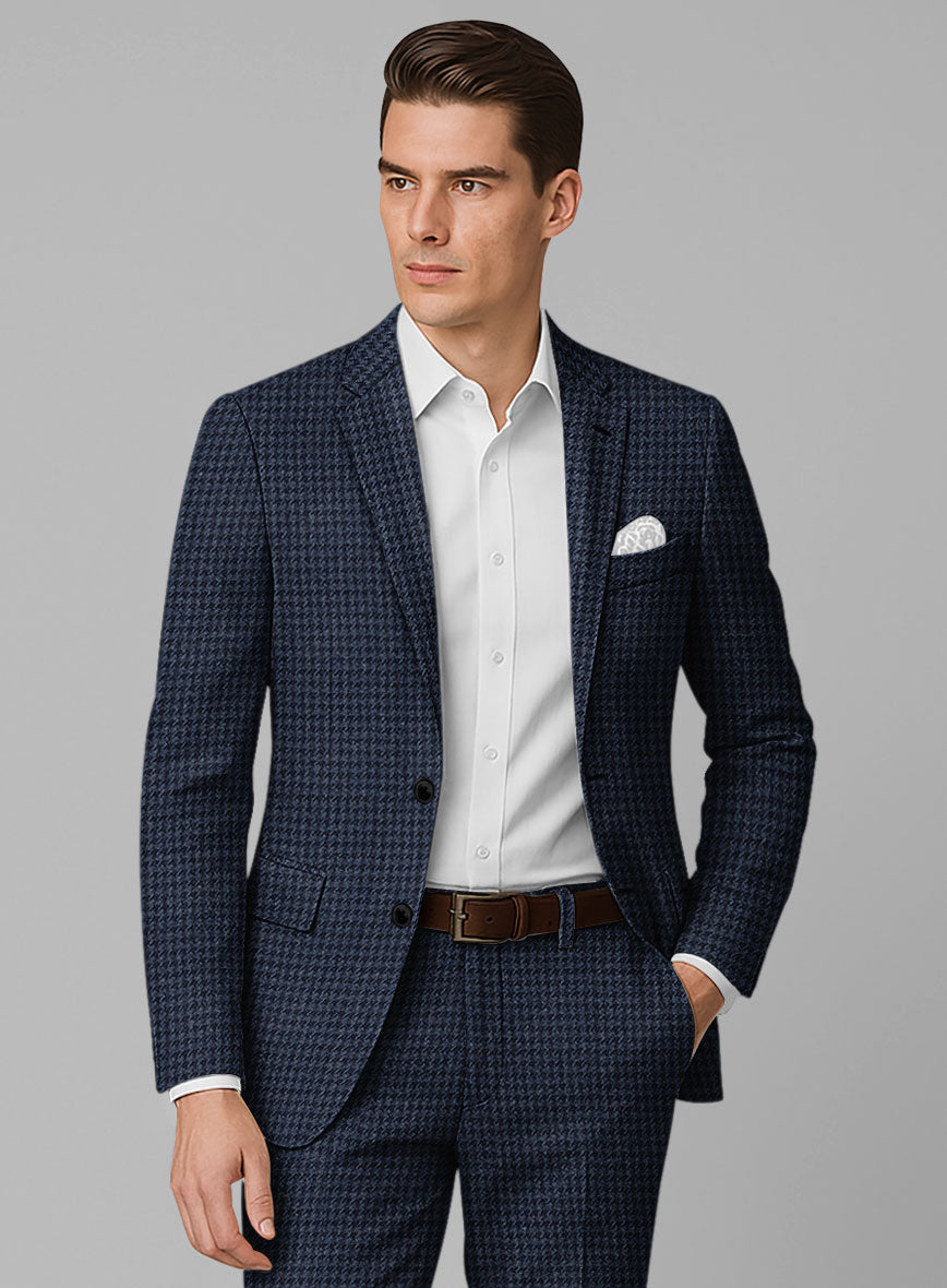 Italian Blue Houndstooth Tweed Suit - StudioSuits
