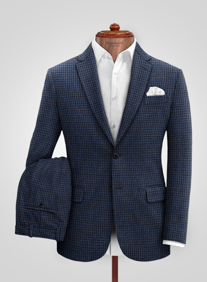 Italian Blue Houndstooth Tweed Suit - StudioSuits