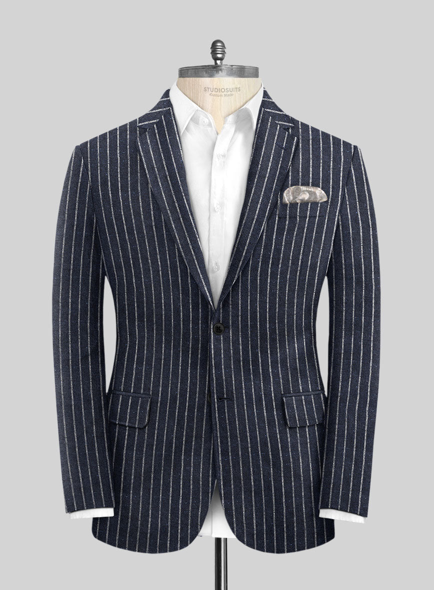 Italian Blue Stripe Wool Silk Jacket - StudioSuits