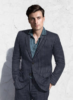 Italian Blue Stripe Wool Silk Jacket - StudioSuits