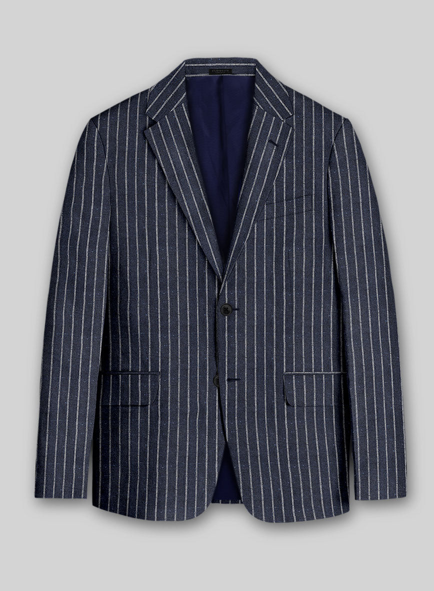Noble Blue Stripe Wool Silk Jacket - StudioSuits