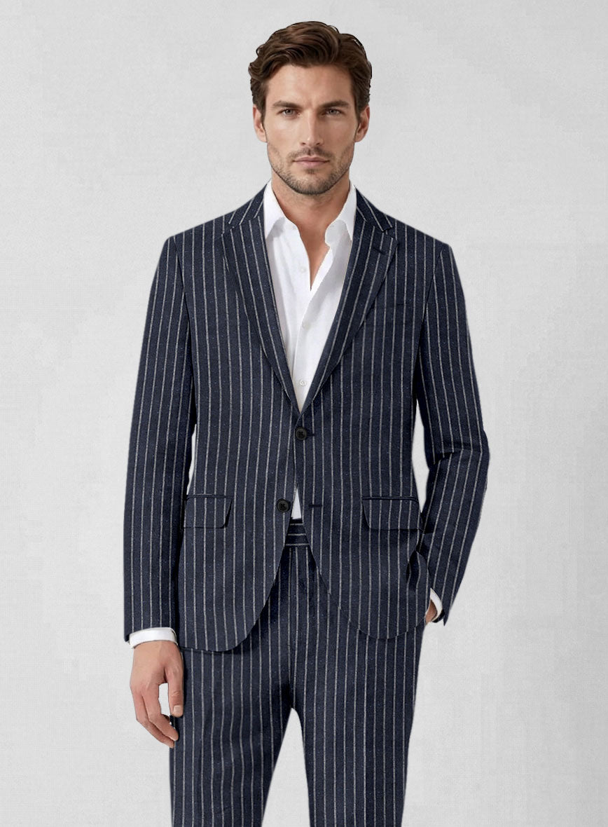 Noble Blue Stripe Wool Silk Jacket - StudioSuits