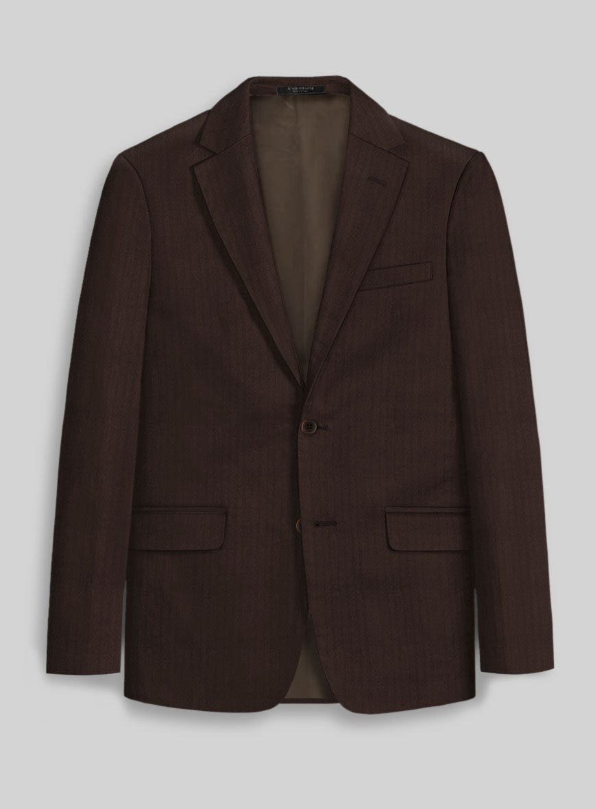 Italian Brown Herringbone Cotton Jacket - StudioSuits