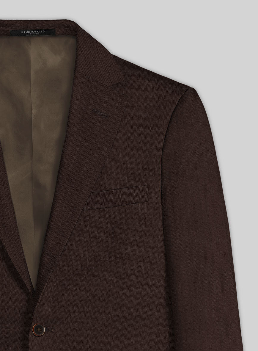 Italian Brown Herringbone Cotton Jacket - StudioSuits