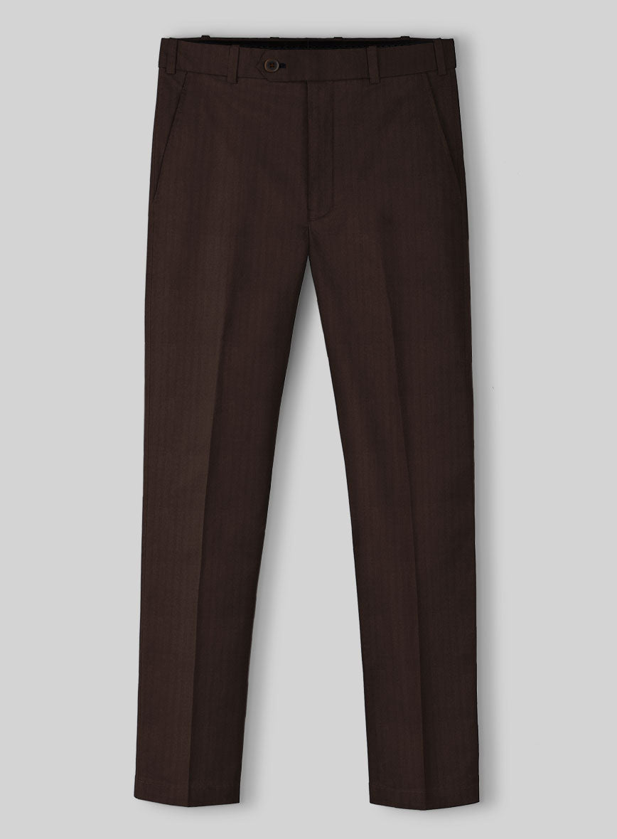 Italian Brown Herringbone Cotton Pants - StudioSuits