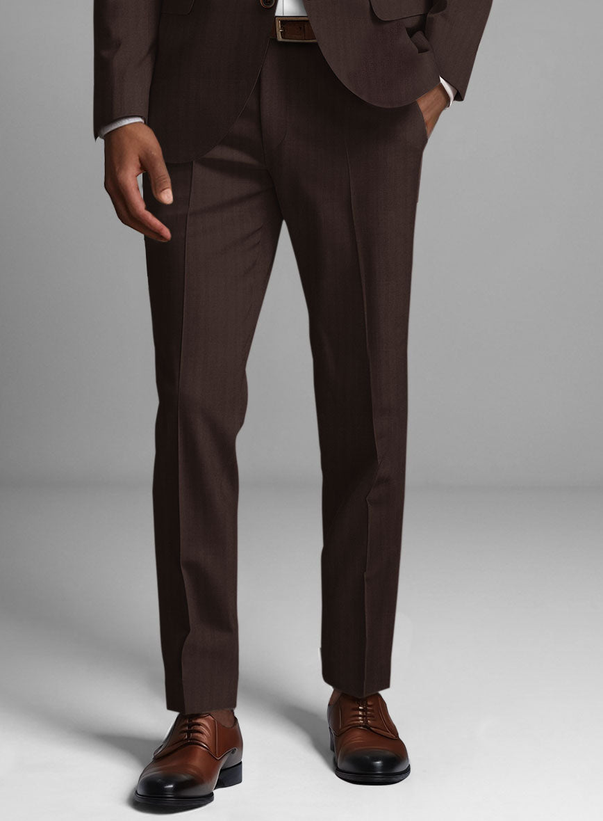 Italian Brown Herringbone Cotton Pants - StudioSuits