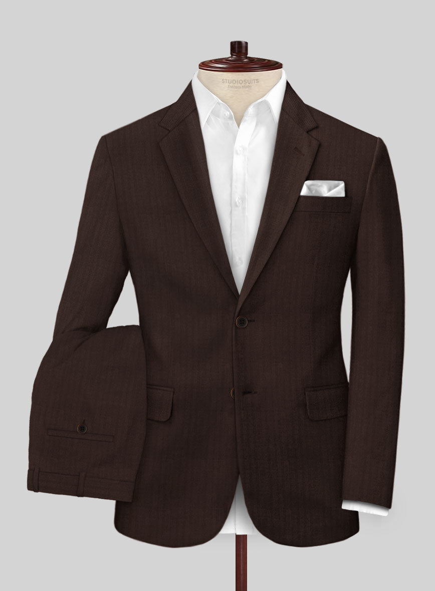 Italian Brown Herringbone Cotton Suit - StudioSuits