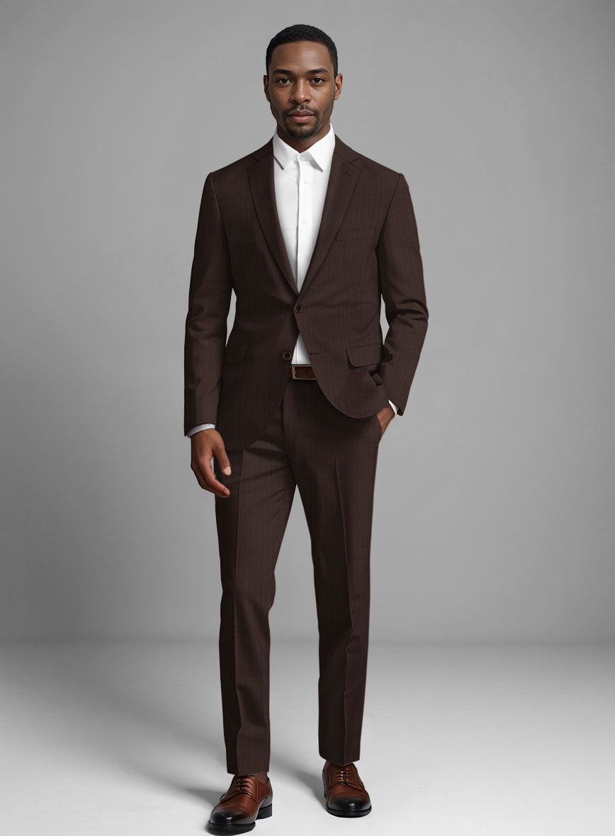 Italian Brown Herringbone Cotton Suit - StudioSuits