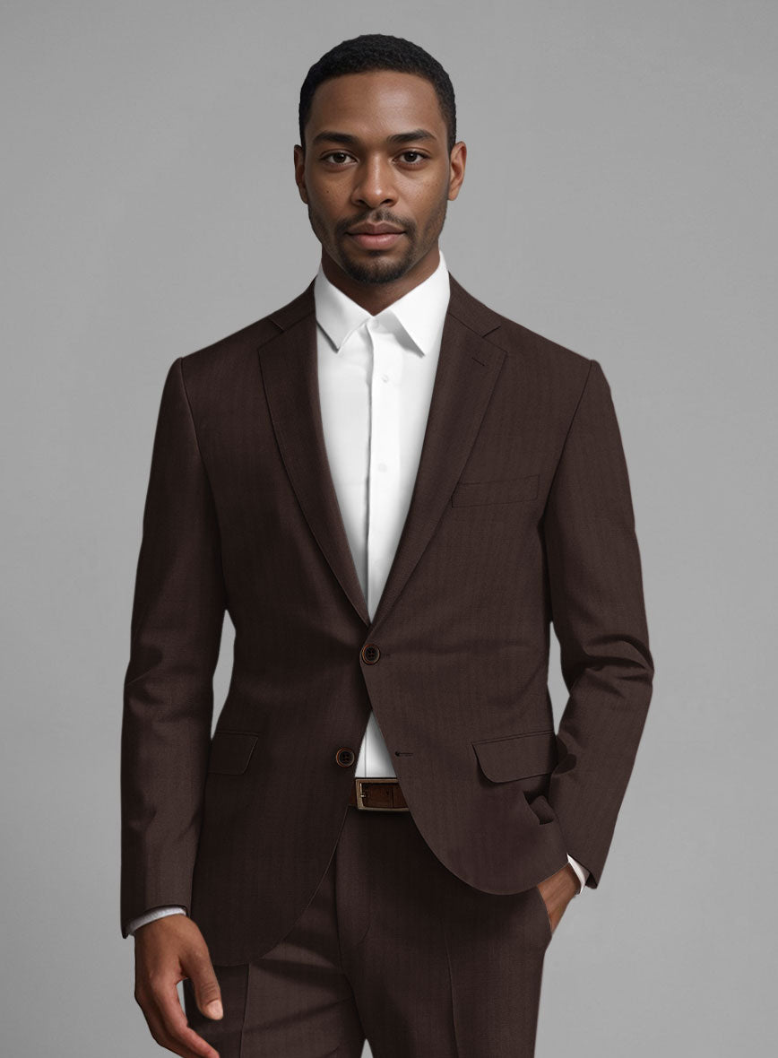 Italian Brown Herringbone Cotton Suit - StudioSuits
