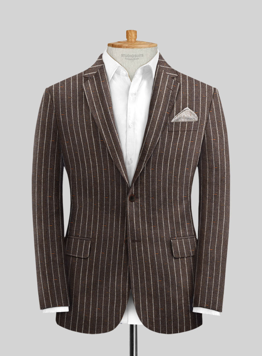 Italian Brown Stripe Wool Silk Jacket - StudioSuits