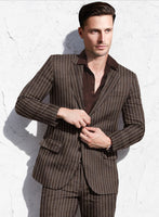 Italian Brown Stripe Wool Silk Jacket - StudioSuits