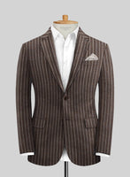 Italian Brown Stripe Wool Silk Jacket - StudioSuits