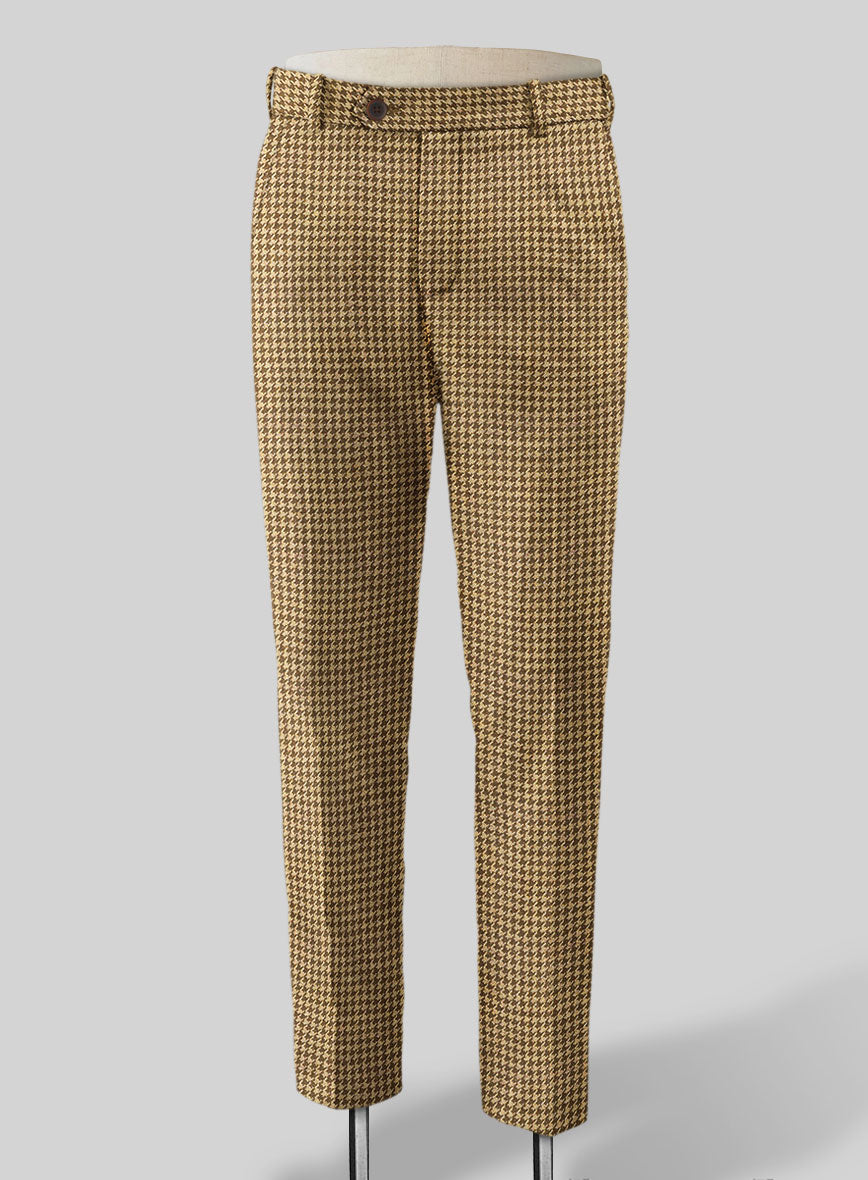 Italian Brown Houndstooth Tweed Pants - StudioSuits
