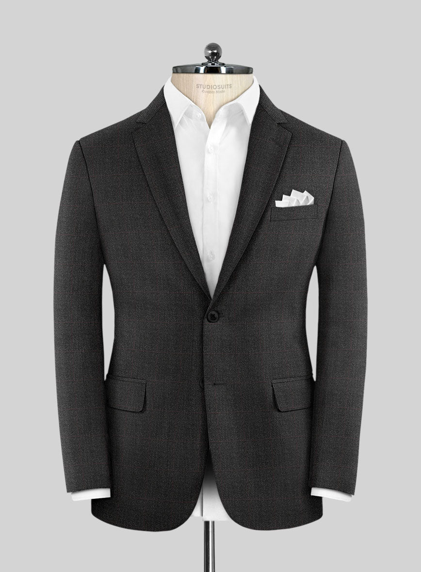 Italian Burta Charcoal Glen Flannel Jacket - StudioSuits