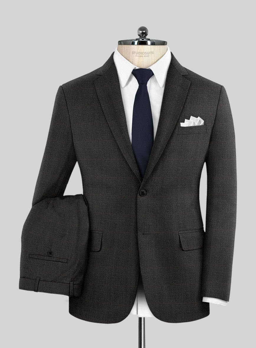 Italian Burta Charcoal Glen Flannel Suit - StudioSuits