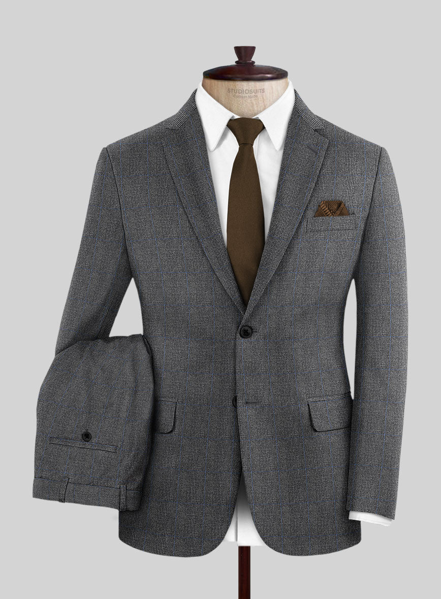 Italian Burta Dark Gray Glen Flannel Suit - StudioSuits