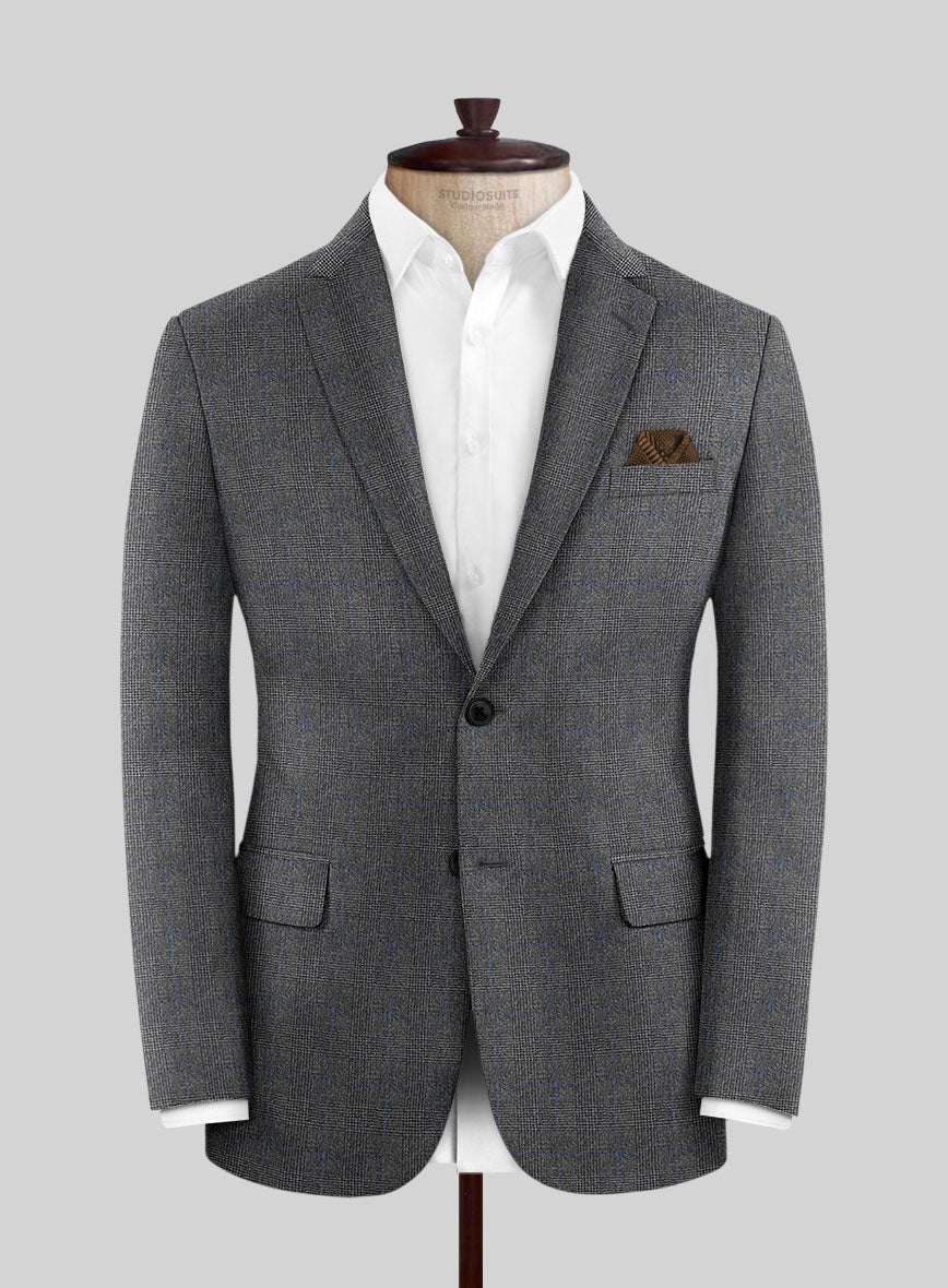 Italian Burta Dark Gray Glen Flannel Suit - StudioSuits