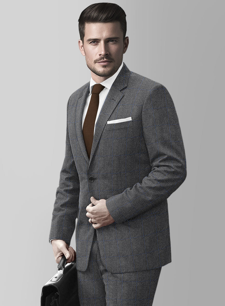 Italian Burta Dark Gray Glen Flannel Suit - StudioSuits