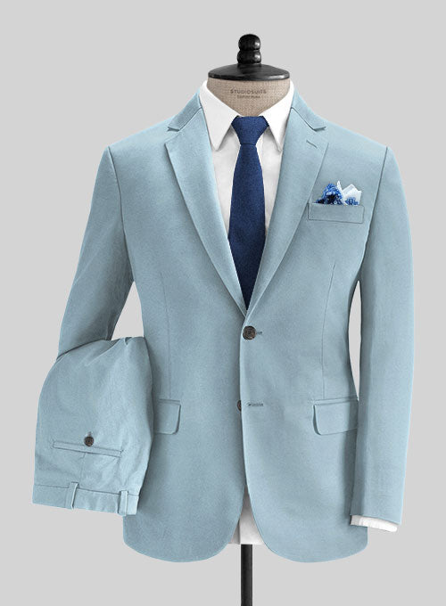 Italian Calm Blue Cotton Suit - StudioSuits