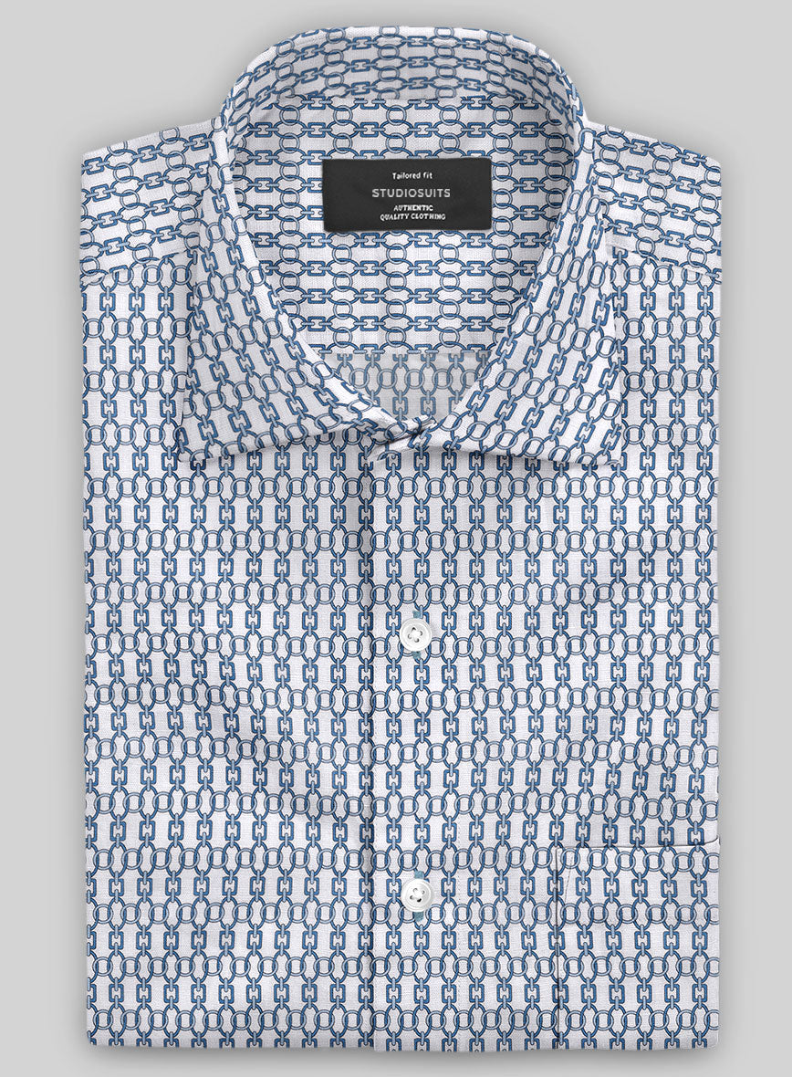 Italian Catena Blue Summer Linen Shirt - StudioSuits