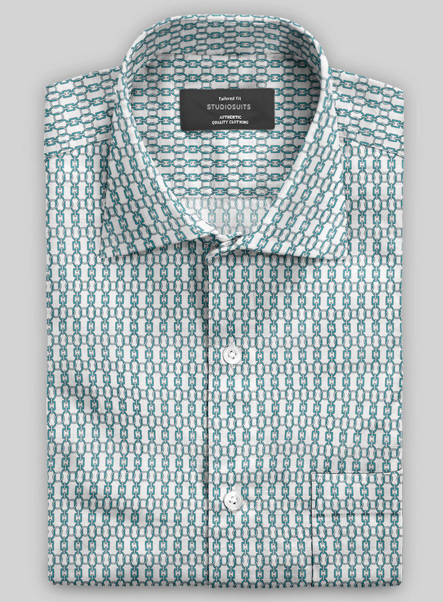 Italian Catena Turquoise Blue Summer Linen Shirt - StudioSuits