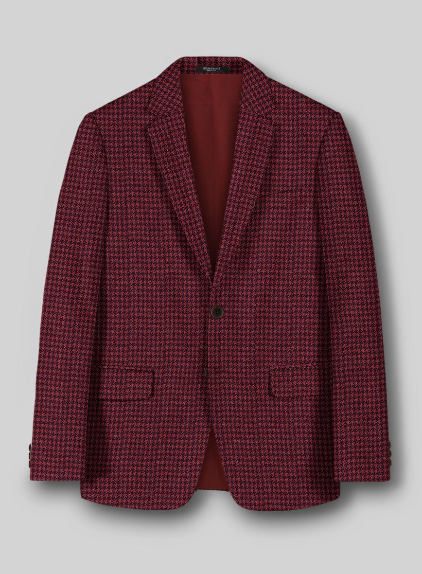 Italian Cerise Houndstooth Tweed Jacket - StudioSuits