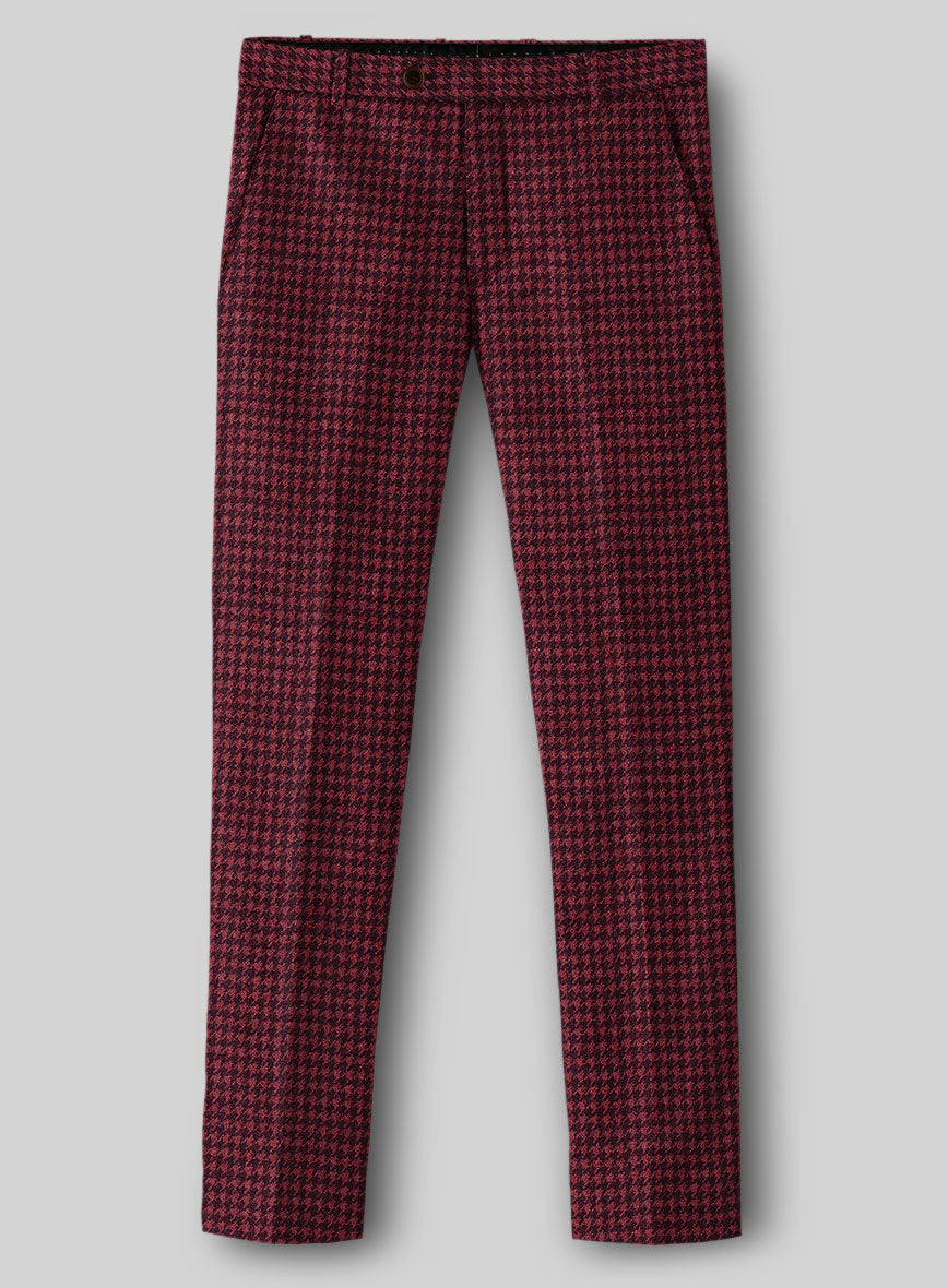 Italian Cerise Houndstooth Tweed Pants - StudioSuits