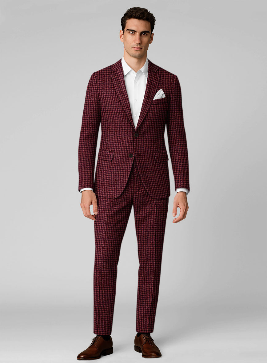 Italian Cerise Houndstooth Tweed Suit - StudioSuits