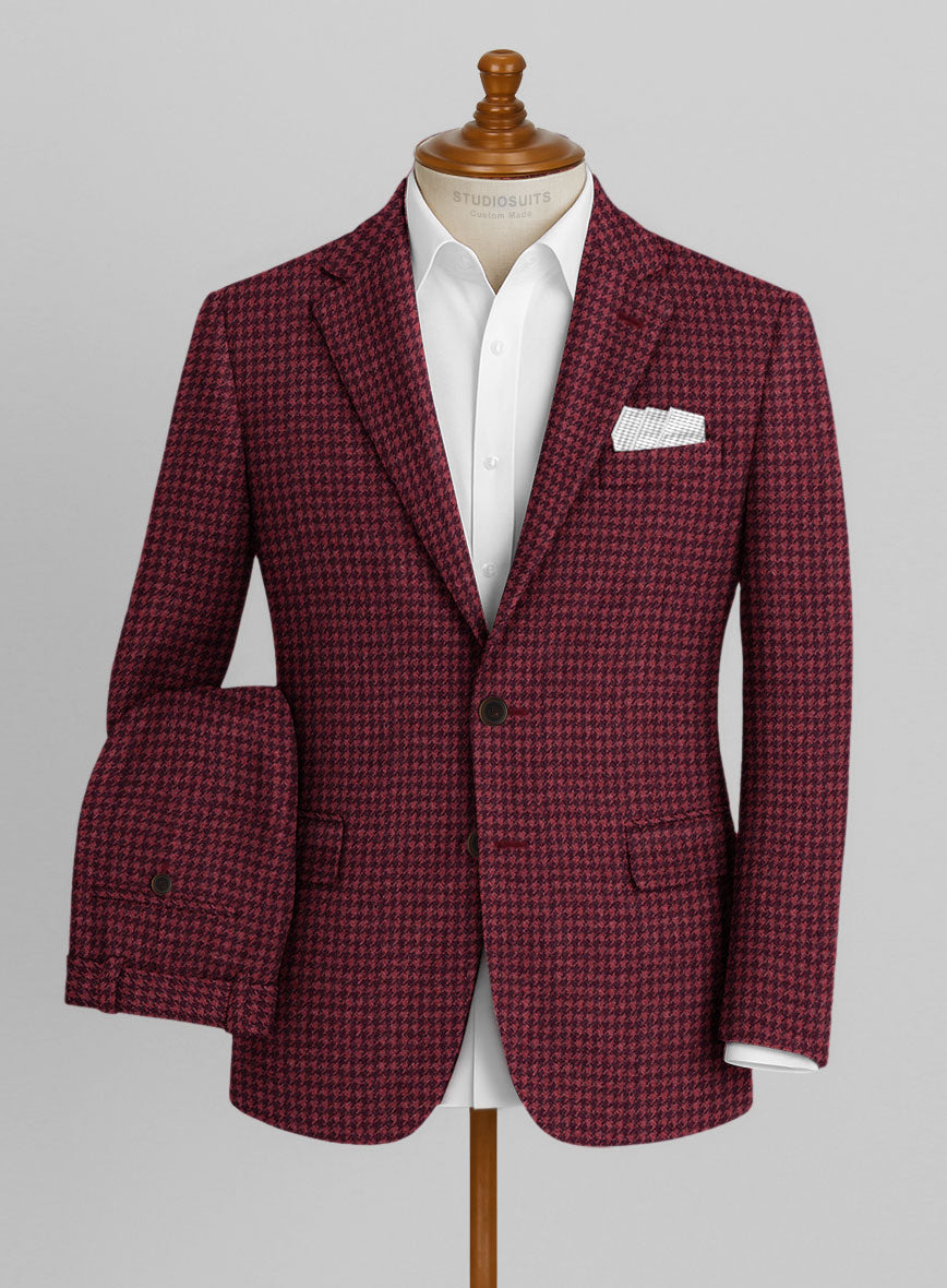 Italian Cerise Houndstooth Tweed Suit - StudioSuits