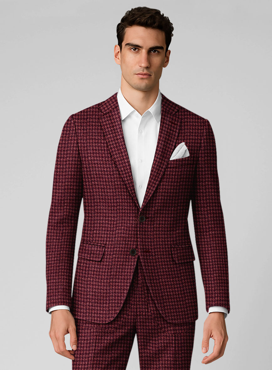 Italian Cerise Houndstooth Tweed Suit - StudioSuits
