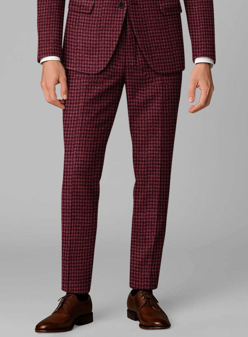 Italian Cerise Houndstooth Tweed Suit - StudioSuits
