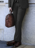 Italian Charcoal Herringbone Flannel Pants - StudioSuits