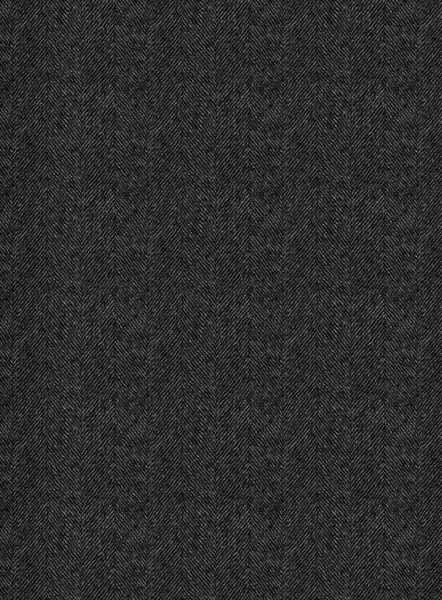 Italian Charcoal Herringbone Flannel Pants - StudioSuits