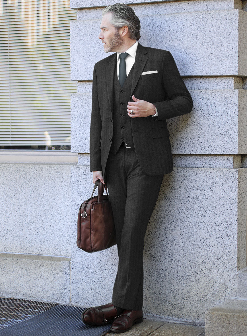 Italian Charcoal Herringbone Flannel Suit - StudioSuits