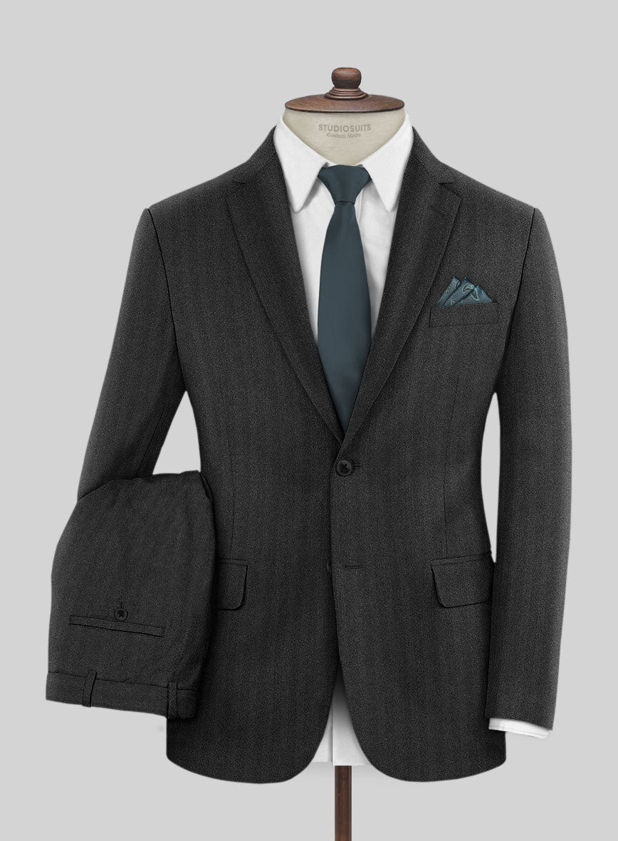 Italian Charcoal Herringbone Flannel Suit - StudioSuits