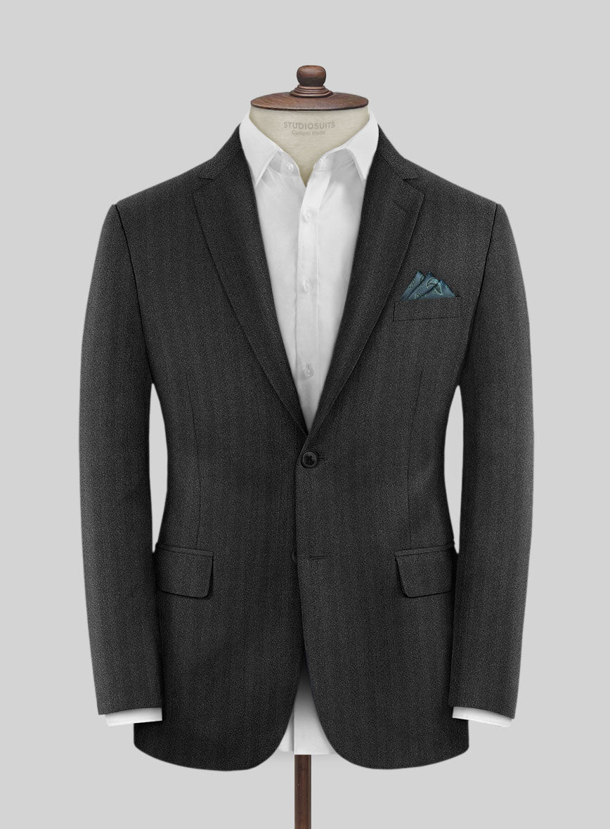 Italian Charcoal Herringbone Flannel Suit - StudioSuits