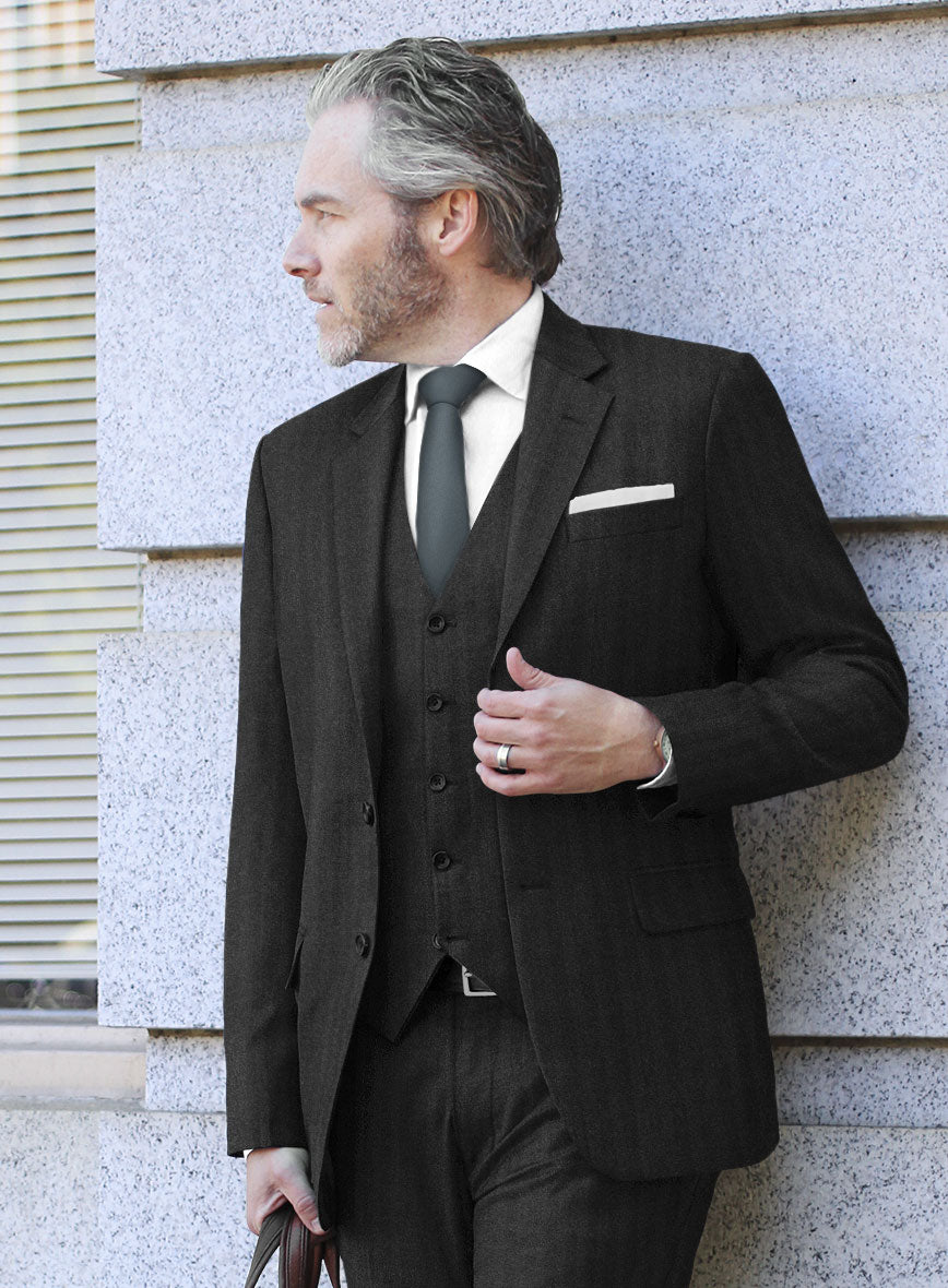 Italian Charcoal Herringbone Flannel Suit - StudioSuits