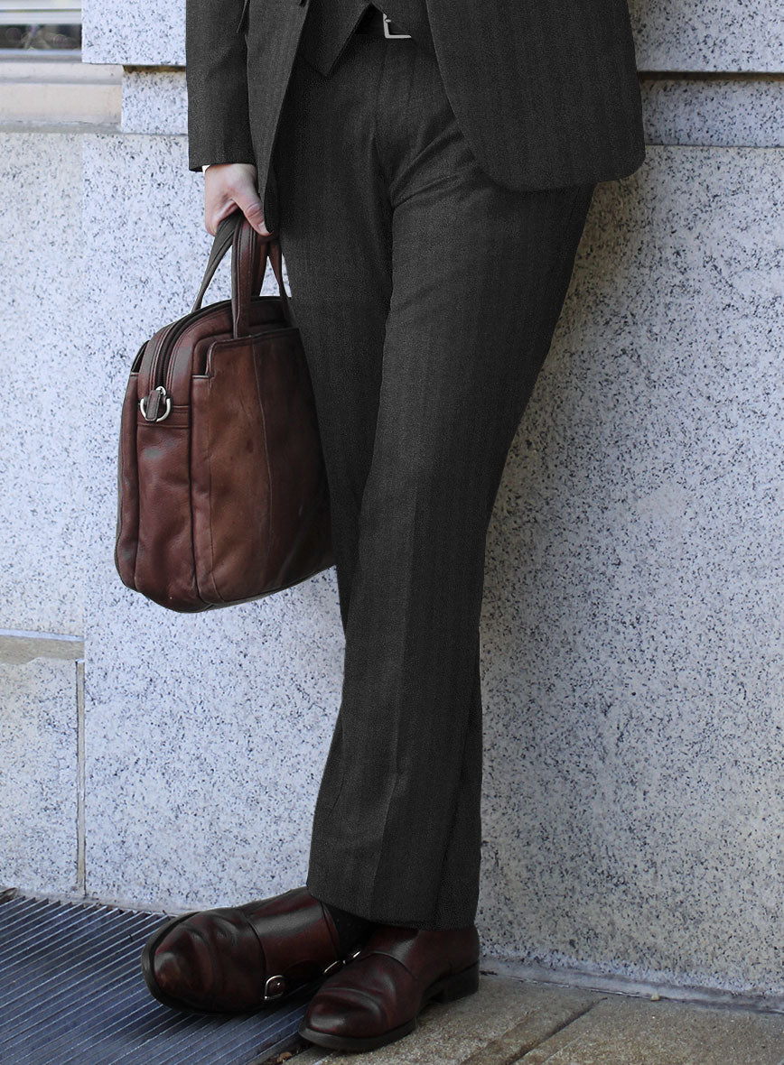 Italian Charcoal Herringbone Flannel Suit - StudioSuits