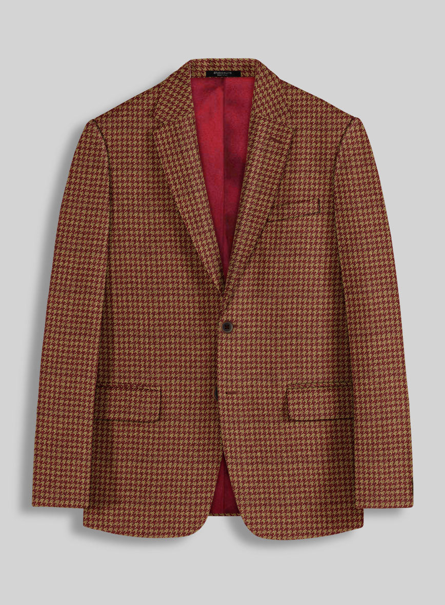 Italian Chestnut Red Houndstooth Tweed Jacket - StudioSuits